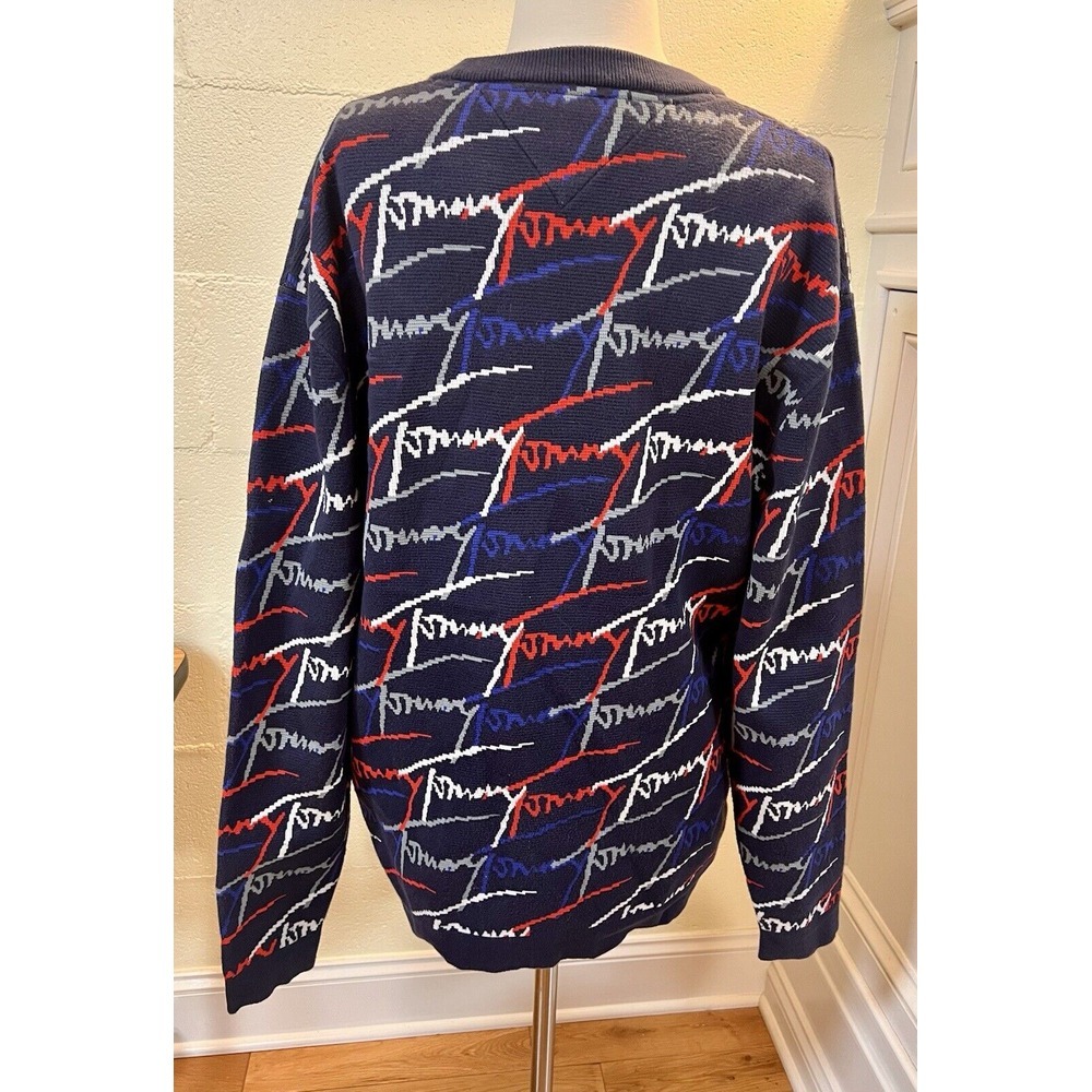 Tommy Hilfiger Denim Men's M "Tommy" Print Crew Neck Sweater Red White & Blue - Picture 3 of 8